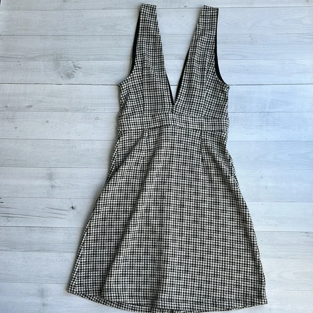 Topshop Plaid Stretch Low V Knit Button Up Dress US 2